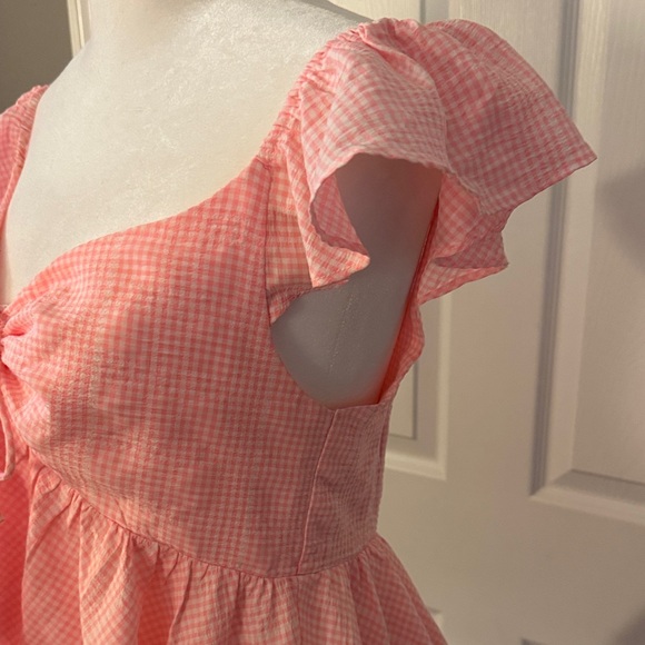 Peach Love California Pink Gingham Peplum Blouse - Picture 3 of 10